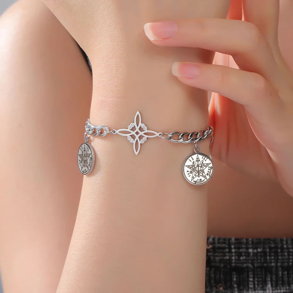 Dawapara Hexenknoten Tetragrammaton Armband Celtics Schutz Hexerei Knoten Figaro Kettenarmbänder Edelstahl Schmuck – Detail 3