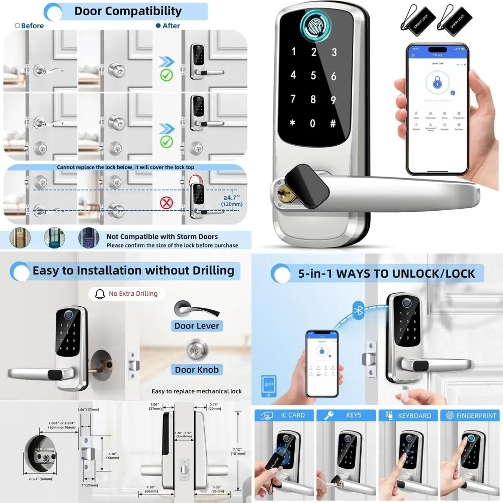 

Сенсорный дверной замок с ручкой, бесключевой доступ, удаленный контроль, замок с функцией распознавания отпечатков пальцев для дома, аренды на Airbnb