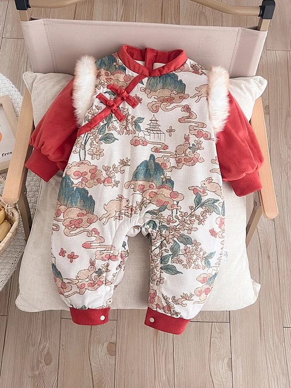 

Thiened Cotton Fce Rer Suit for Babies Autumn Winter Faionable Printed Outfit Hundred Day Par Ele Outfit Trendy