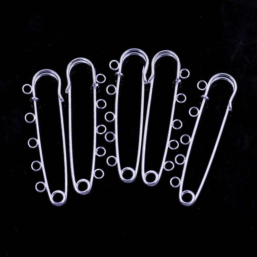 Brooches Safety Pins Alloy Silver Plated 5 Holes Jewelry DIY Accessories 7cm