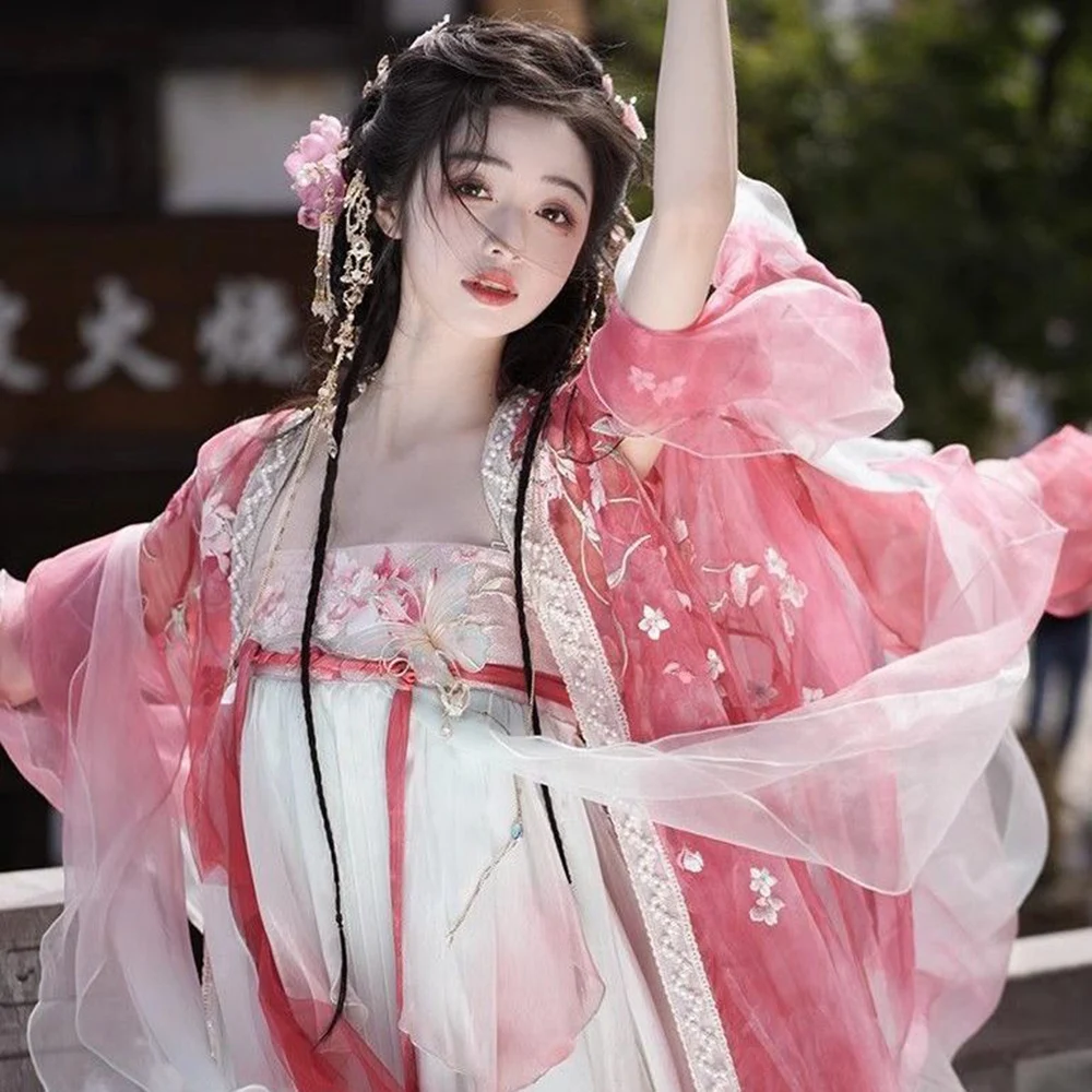 Hanfu kostum Cina kuno gaun bordir foto Cosplay Hanfu tradisional pakaian benang peri wanita kostum Tiongkok kuno