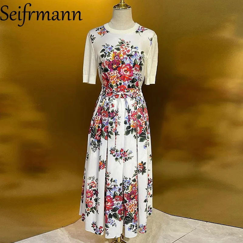 

Новый женский костюм Seifrmann: укороченный топ с коротким рукавом и свободная повседневная юбка с принтом, хлопок, комплект из 2 предметов