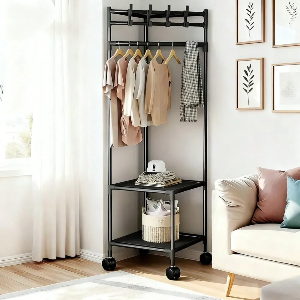 

Многофункциональная передвижная вешалка для пальто и шляп с полками для хранения, из металла, органайзер для гардероба, для спальни