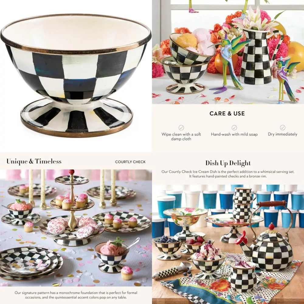 

Эмалированные сервировочные миски для мороженого, 2 чашки, черно-белый узор в клетку, идеально подходит для развлекательных гостей