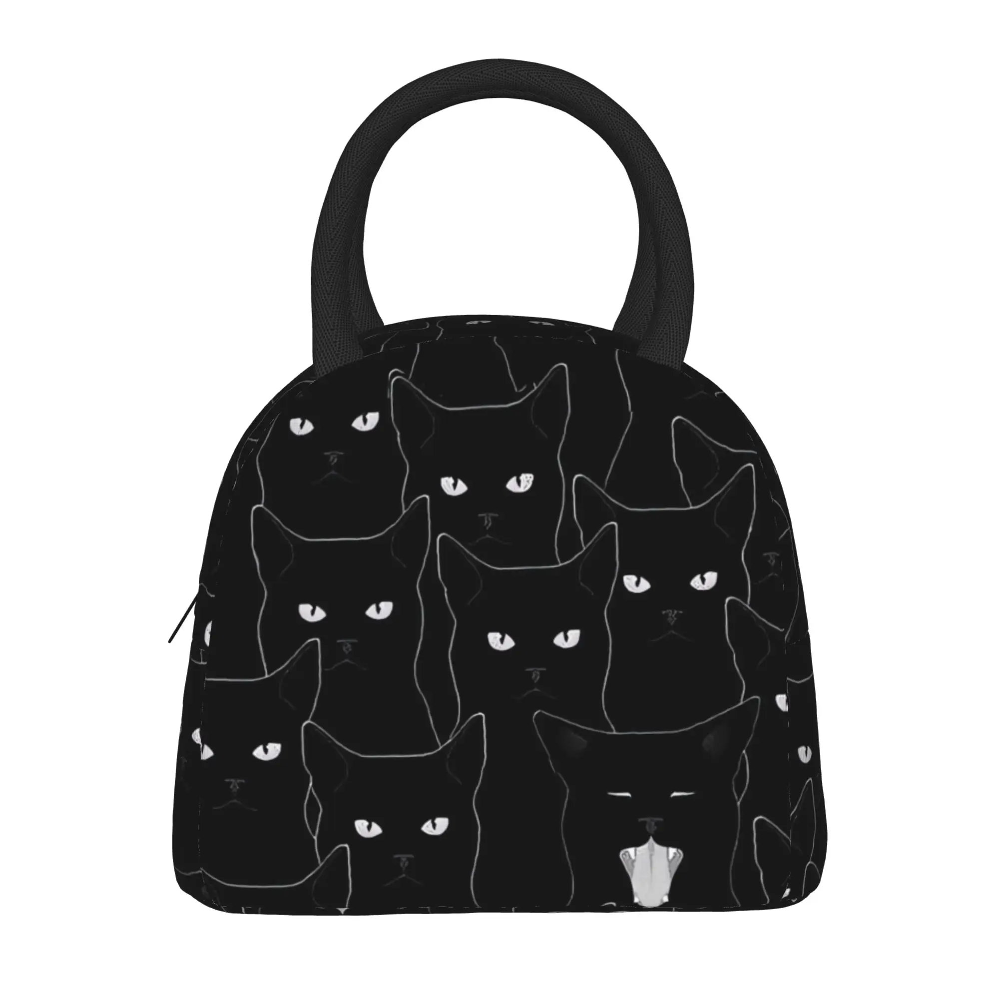 Crazy Black Cat Lunch Bag Animals Pattern Portable Lunch Box Child School Custom Cooler Bag Retro Oxford Thermal Tote Handbags