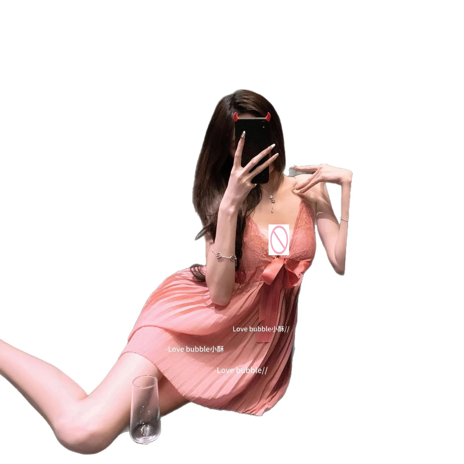 TJ v-neck suspender nightgown backless pure lust pajamas sweet and sexy