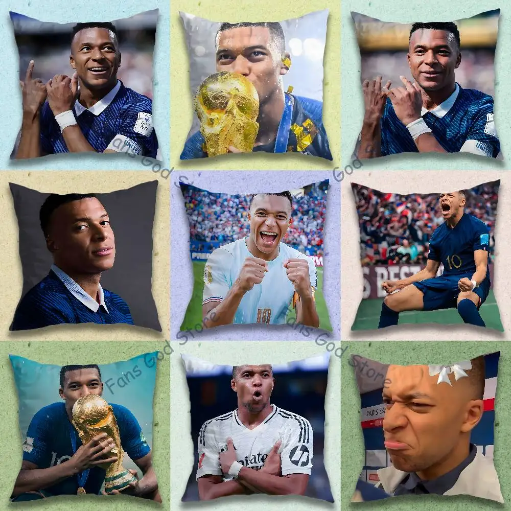 M-Mbappe Football Pillow Case Square Double-Sided Printing Short Plush Sofa Cushion Cover Bedroom Office Sofa Gifes