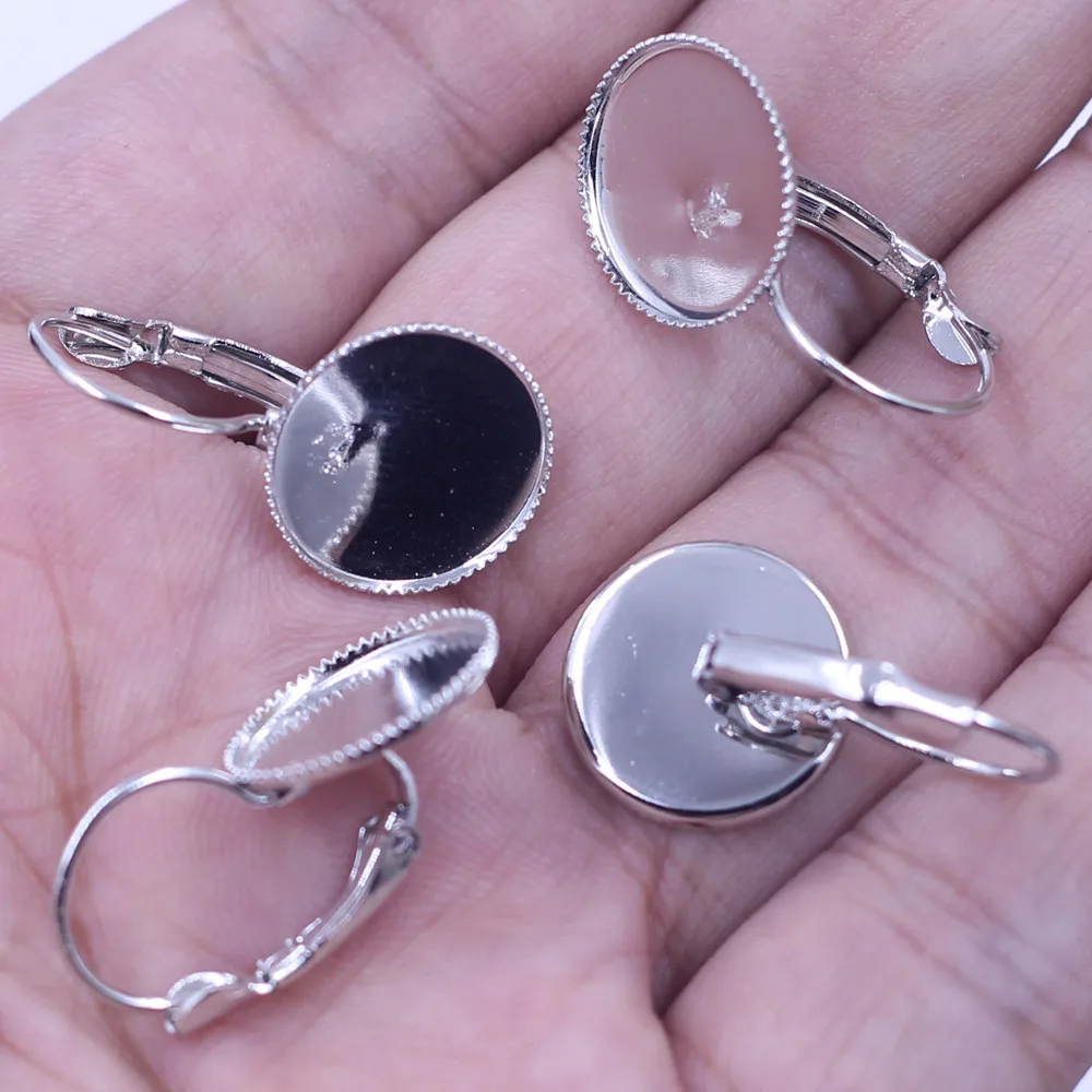 750Pcs Free Shipping Round Cabochon Setting Earring Wire Jewelry Making Findings 26x15mm(Fit 14mm)