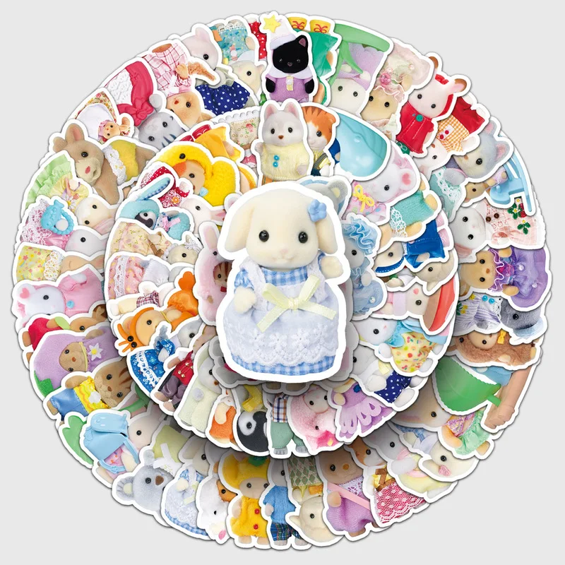 101/505Pcs Kawaii Sylvanian Role Poodle Stickers Waterproof Glitter Toploader Sticker Kids Children Diy Decoration Toy Gifts