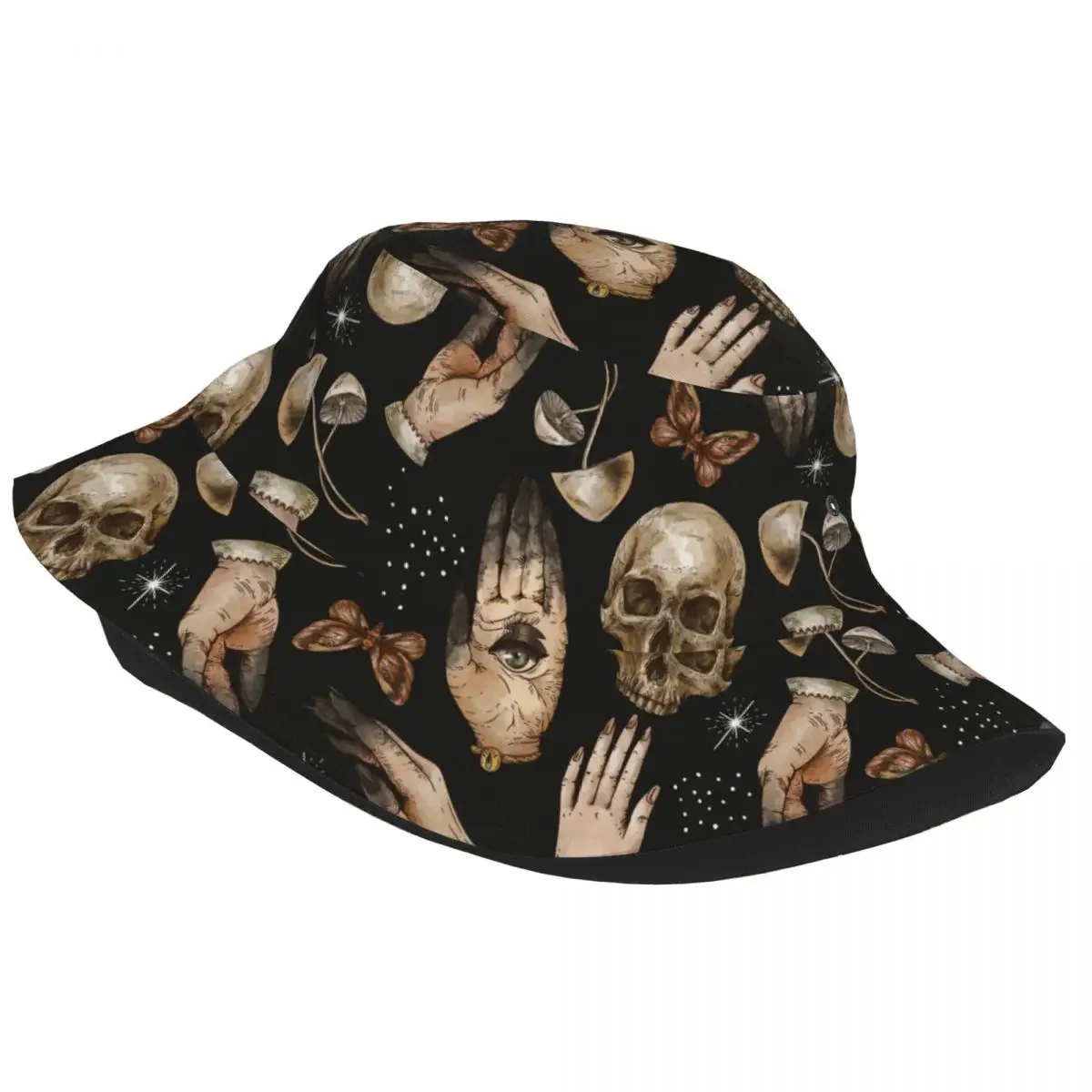 Summer Headwear Magical Skull Witch Hands Moth Mushroom Bucket Hat Trendy Girl Sun Hats Boonie Hat Fishing Caps Camping