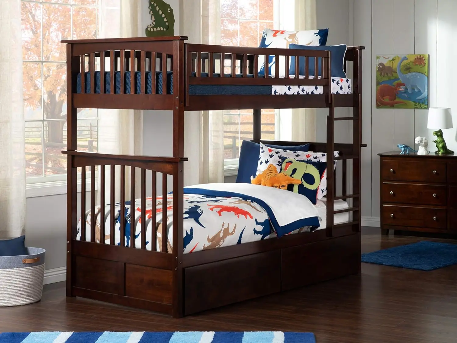 Columbia Twin Over Twin Size Stapelbed Met Bedladen En Laadstation In Walnoot