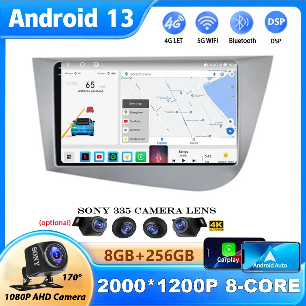 

Android 13 Car Radio Navigation GPS Carplay For Seat Leon 2 MK2 2005-2012 Multimedia Video Player Stereo DSP 360 Camera Wifi 4G