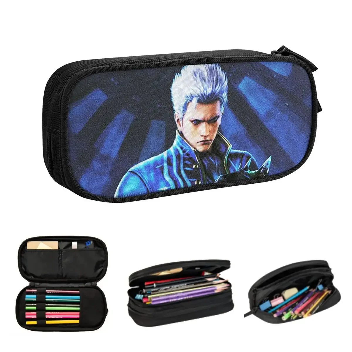 

Vergil From The Devil May Cry Seri Пеналы для студентов Подарки Коробка для ручек Сумка для карандашей Большая вместительная сумка для карандашей Держатель для ручек