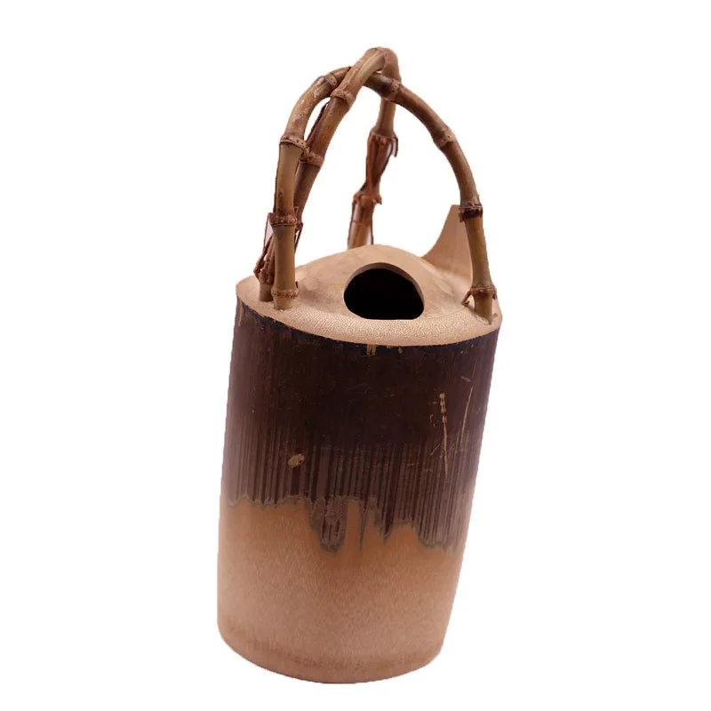 

Retro handmade bamboo teapot bamboo handicraft bamboo carving model ornament portable tea kettle travel souvenir