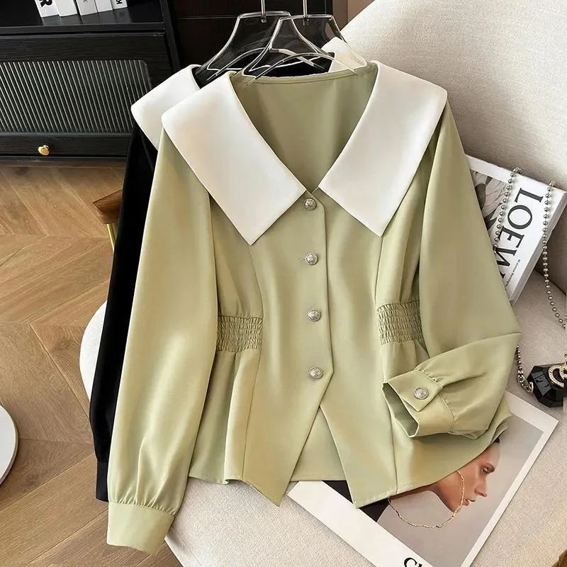 

New Women Korean Autumn Elegant Peter Pan Collar Short Coat Causal Solid Sweet Single Breasted Suit Jacket Women Blazers