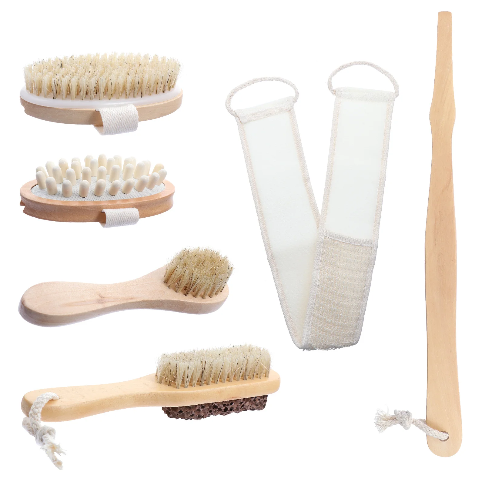 

6Pcs Bath Brush Massage Set Back Scrubber Soft Bristles Hanging Shower Spa Exfoliating Body Brush Shower Bath Set