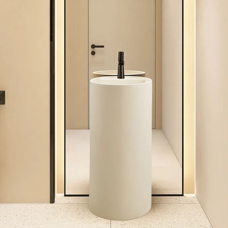 Cream wind bathroom column basin floor-to-ceiling integrated square circular sink art skin-sensitive glossy face wash table