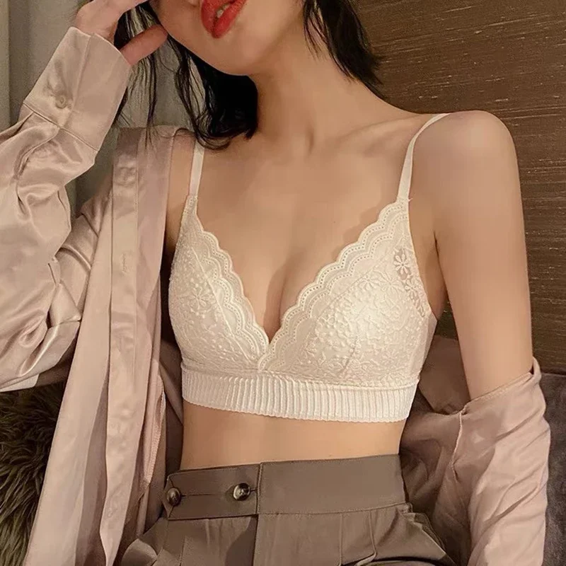 Summer Lace Bras for Women Sexy Female Lingerie Backless Brassiere Breathable Bralette Underwear Push Up Wireless Solid Color