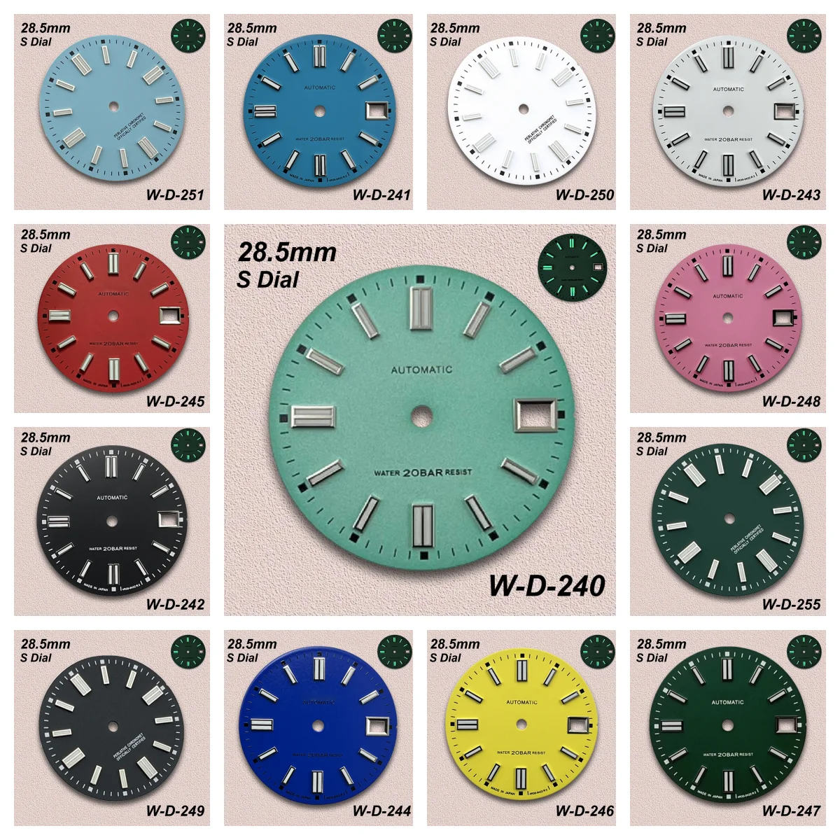 

28.5mm S Logo NH35 Dial Matte Dial Fit NH35 Movement C3 Strong Green Luminous Day Just NH35 Watch Modification Accessories