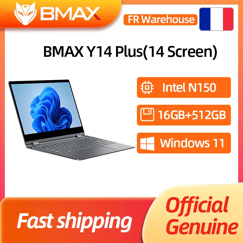 Laptop BMAX Y14 Plus 14 cali, Windows 11, 16GB RAM, 512GB SSD, 1920*1080 IPS, Intel N150, komputer z USB Type-C