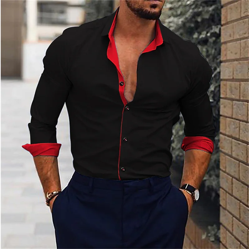 2023 Men's Shirt Suit Lapel Office Leisure Outdoor Sports Gym Stitching Simple Fashion Solid Color Soft Comfortable Plus Size