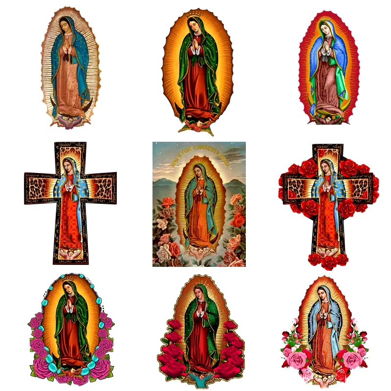 2 pçs nossa senhora de guadalupe cristão virgem maria remendos roupas adesivos de transferência de calor diy t camisa ferro em para mulher apliques