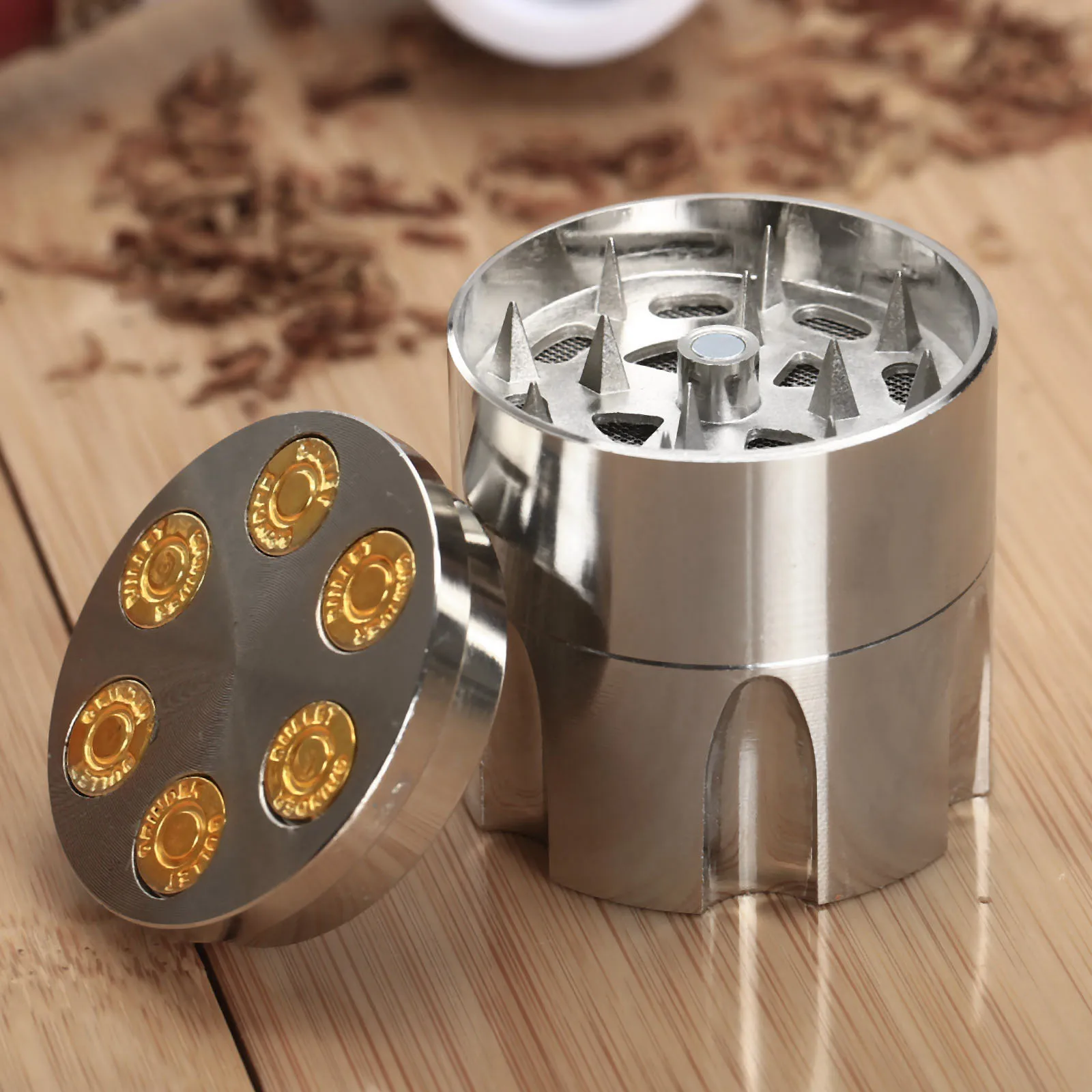 1pc Tobacco Grinder Hand Muller Alloy Spice Mill Crusher Magnet Attract Steel Filter Bottom Box Herb Cutter Smoker Tool Men Gift