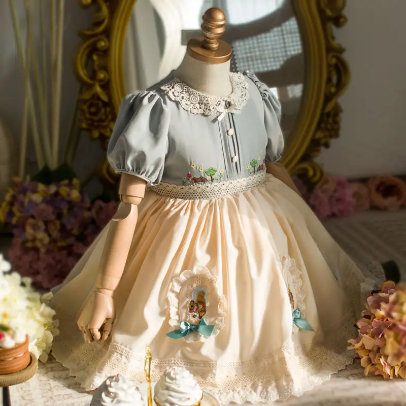 Girls Party Dresses Baby Girls Spanish Turkish Vintage Lolita Princess Dress Bow Elegant Children Birthday Party Eid Photo Dress