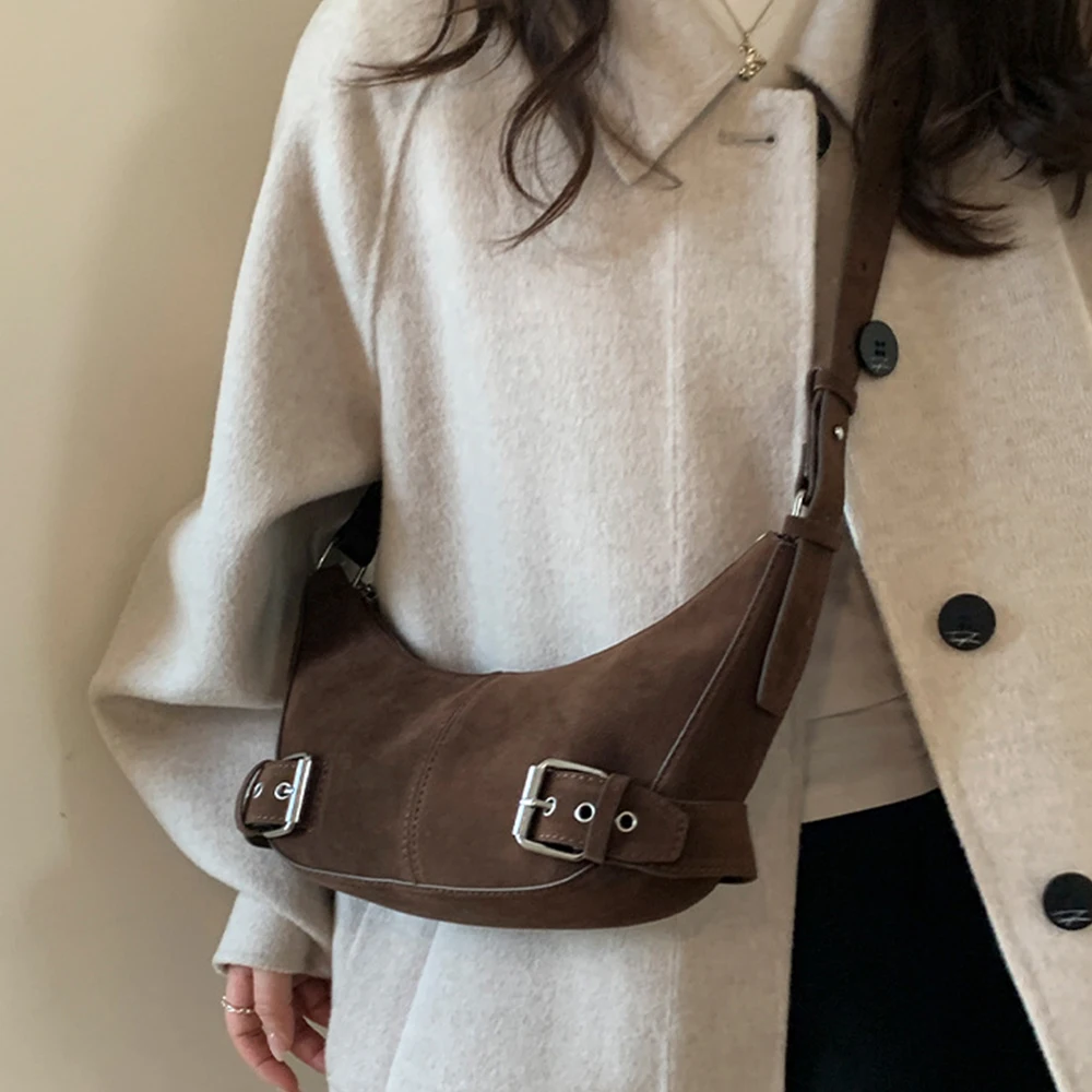 

Half Moon Croissant Bags for Women Shoulder Bag Faux Suede Crescent Crossbody Bag NEW Retro Cloud Underarm Bags Shopper Tote NEW