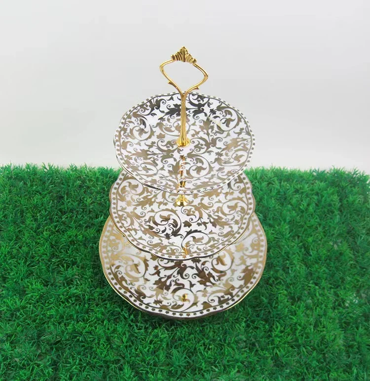 

# Customized European Ceramic Dried Fruit Tray Creative Golden Flower Snack Rack Ceramic Candy Tray Cake Tray #