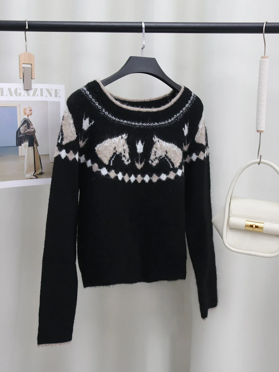 

Sweet And Cool oulder Bared Knitted Cardigan Coat Alpaca Wool Fair Isle Pattern Warm Long Sve round Ne Coat for ...