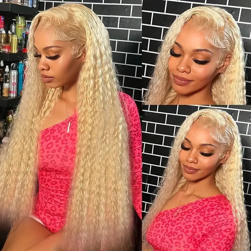 Blonde 22 inch 613 Blonde 13x4 Lace Forehead Human Hair Wig Deep Wave Glueless Curls 180 Density Women Human Hair Wig