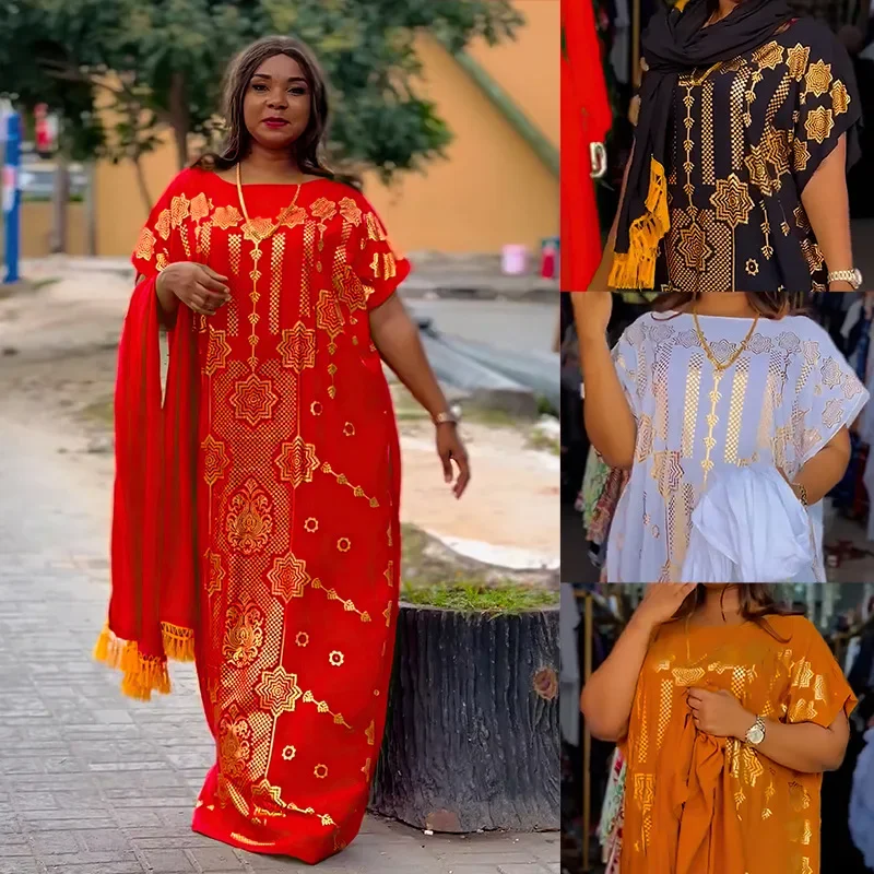 African Dresses for Women Satin Boubou Robe with Scarf Ankara Dashiki Africa Clothing Muslim Dress Dubai Abaya Kaftan Caftan Set