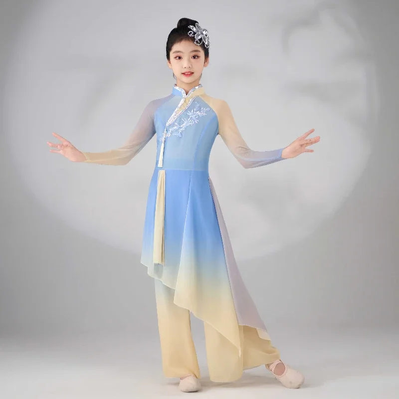 สาวสไตล์จีน Hanfu แห่งชาติเต้นรําเครื่องแต่งกาย Yangko เสื้อผ้าโมเดิร์นเต้นรําเด็กแบบดั้งเดิมจีนเครื่องแต่งกายเวที
