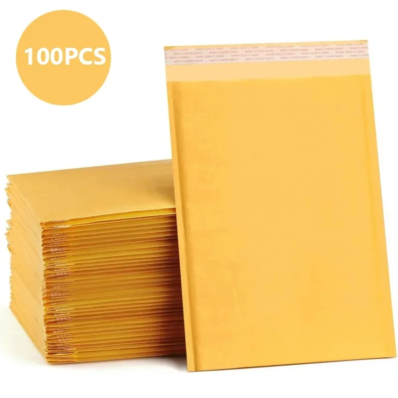 Envelopes De Bolha De Papel Kraft, Mailers Acolchoados, Envelope De Envio, Auto Selo, Saco De Embalagem, Sacos De Armazenamento De Correio, 100Pcs