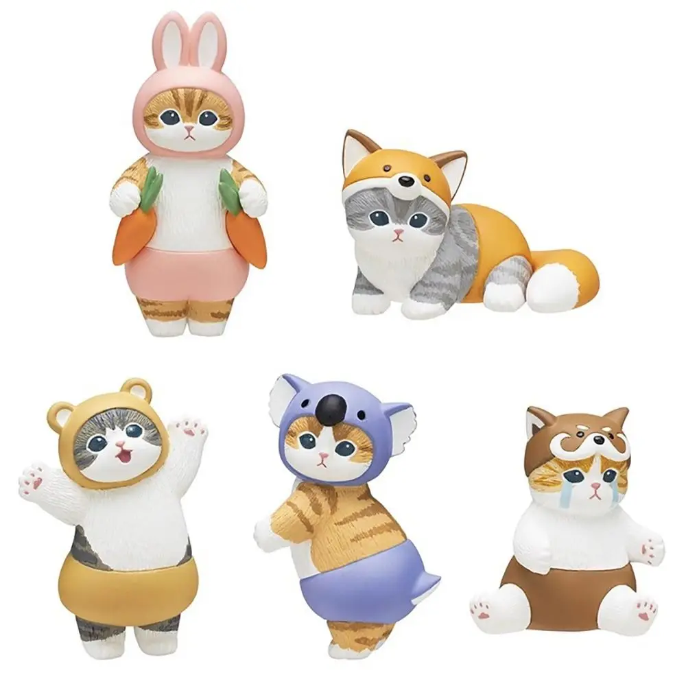 5Pcs Portable Home Ornaments Cat Blind Box Set Toys Car Decor Cat Mystery Box Collectibles Cat Model Doll