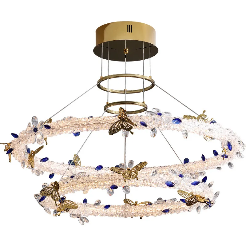 

French light luxury crystal lamp creative minimalist butterfly chandelier round living room bedroom