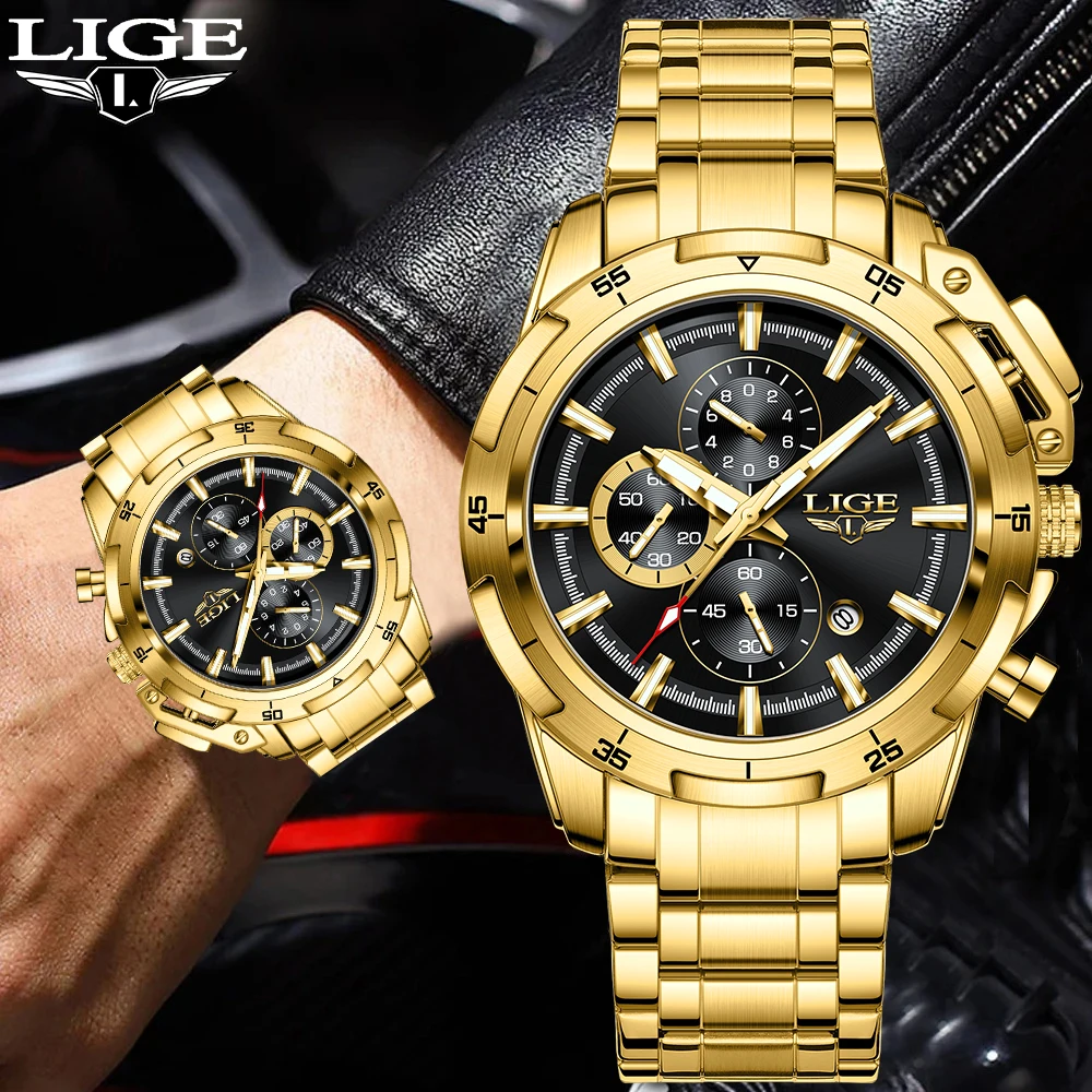 

LIGE Fashion Luxury Quartz Men's Watches Stainless Steel Casual Watch Top Waterproof Wristwatch Auto Date Clock Reloj Hombre+Box