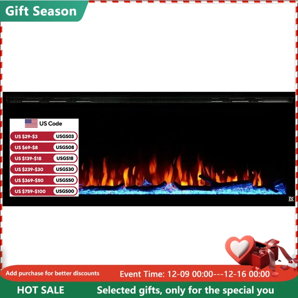 

50 Inch WiFi Electric Fireplace - Embedded -60 Color Combinations -1500/750 Watt Heater (68-88 ° F Thermostat)