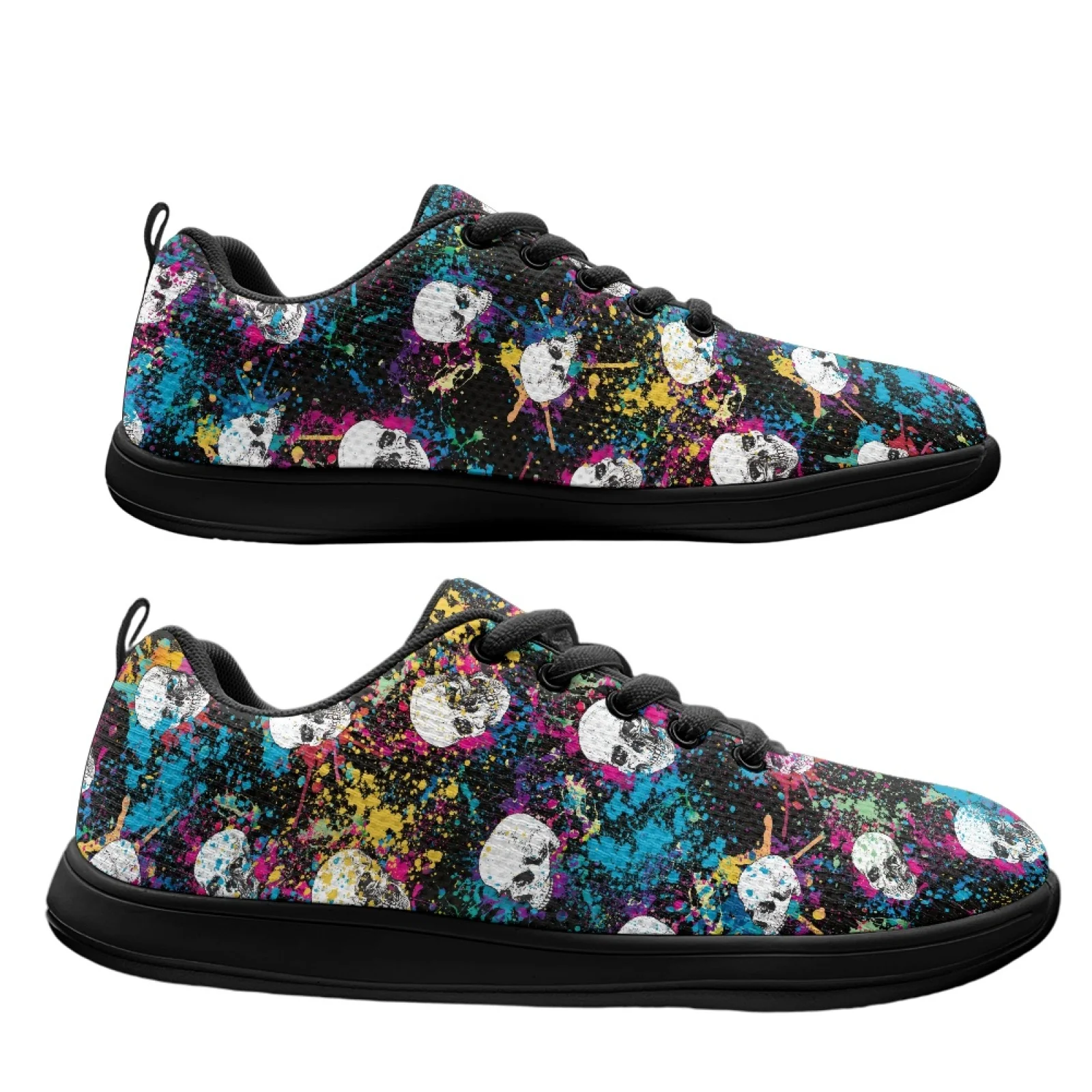 PENSTROLL Colorful Skull Wide Toe Box Shoes for Men Mesh & EVA Daily Walking Footwear Breathable Mens Running Shoes for Indoor