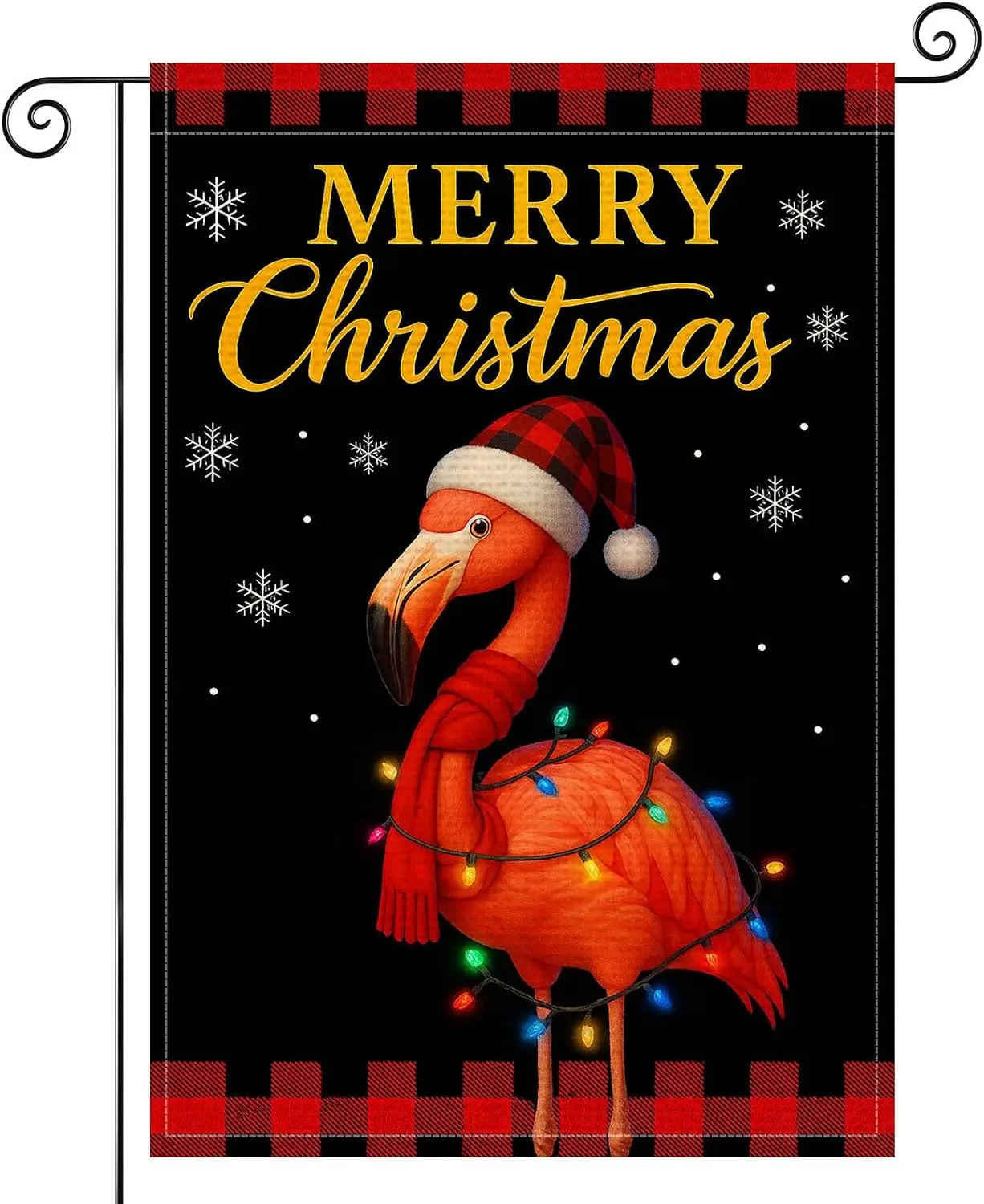 Christmas Flamingo Light Garden Flag 12x18 Burlap