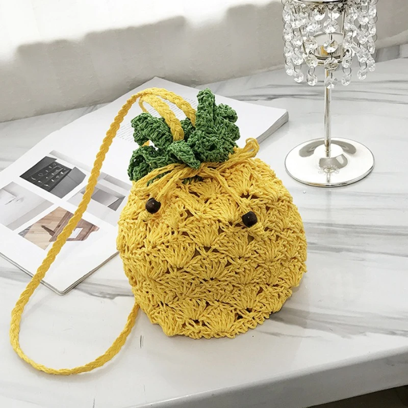 

New Fashion Trend Crochet Pineapple Bag Summer Small Fresh Series Personalized Fruit Bag Daily Commuting Shopping Messenger Bag