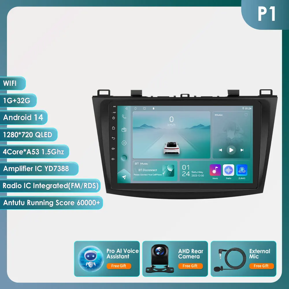 8G + 128G Android 14 Autoradio Speler Voor Mazda 3 2010 2011 2012 2013 Autoradio GPS Navigatie WIFI RDS IPS Multimedia Stereo 2din