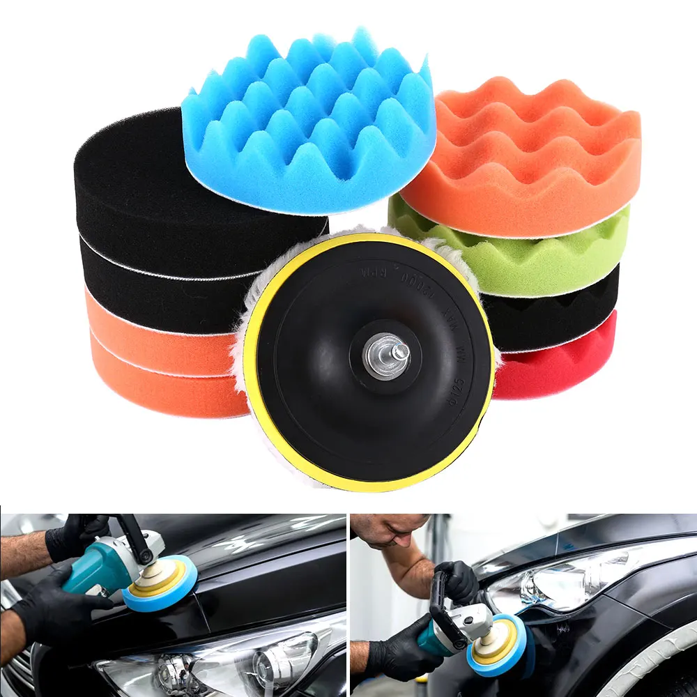 12pcs 5 Inch Polishing Pads Set Sponge Universal Reusable Polishing Waxing Buffing Kit Car Detail Foam Polisher Attachment for