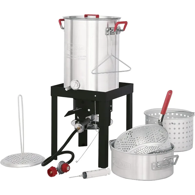 CreoleFeast TFS3010 Propane 30 Qt. Turkey and 10 Qt. Fish Fryer Boiler Steamer Set, 50,000 BTU Burner, Ideal for Outdoor Cooking