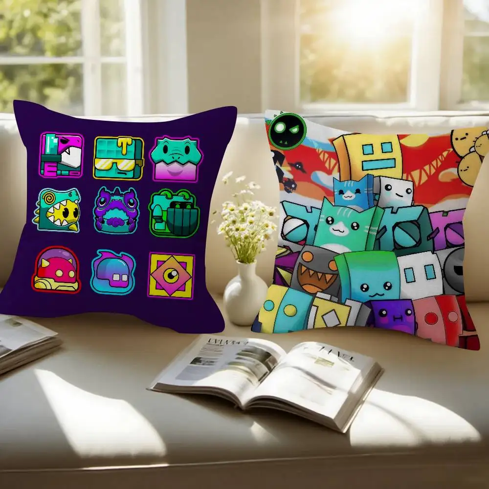 Game Geometry cartoon Dash Double-sided Printed pillow cover Short plush Suitable living rooms bedrooms sofa throw cushion cover