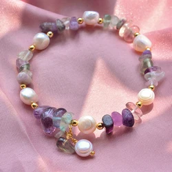 100% Natural Freshwater Pearl & Purple Crystal 14K Gold Filled Female Charm Bracelet Jewelry For Women Christmas Gifts No Fade