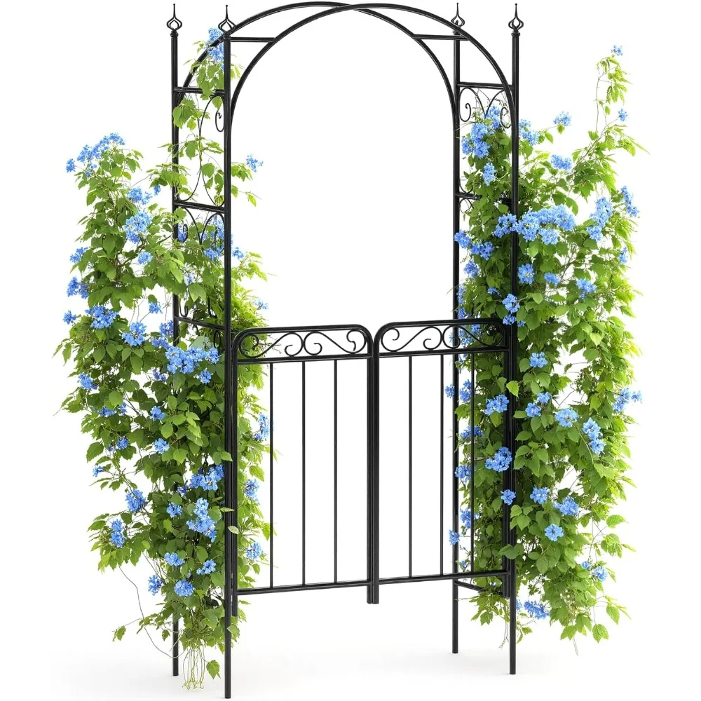 

8 FT Garden Arch Arbor with Gate, Wedding Arch for Outdoor Decor, Heavy-Duty Metal Trellis for Vines, Flowers, and Roses, Decora