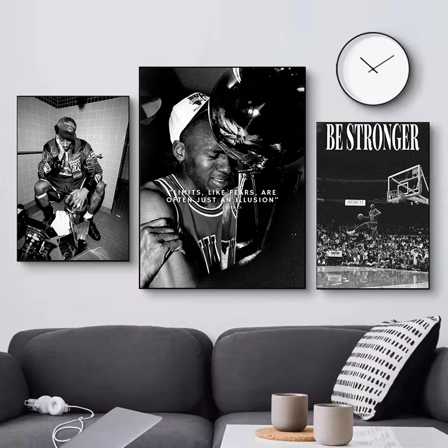 Black and White Popular Basketball Star Athletes Sports Motivational Quotes Poster Canvas Painting Wall Pictures Home Decor