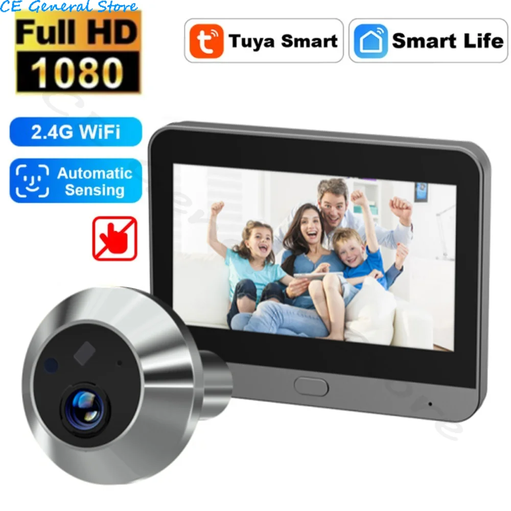 Tuya WiFi Door Bell Eye 1080P FHD Peephole Camera 5000mAh Audio 4.3inch PIR Infrared Announcement Digital Viewer Home Security